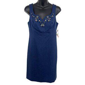 INC Blue Moon Embellished Neck Women Dress Size 4 Sheath Sleeveless Jewel New